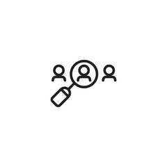 Hiring icon. Recruitment. Finding talent. Focus on people. Selecting candidates. Magnifying glass on people.
