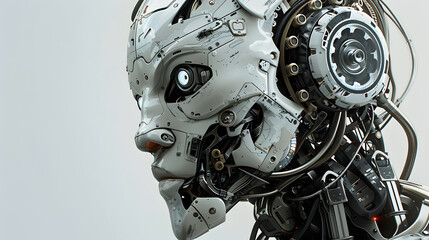 Fototapeta premium Portrait of an android robot, concept of technical support. Neural network AI generated art