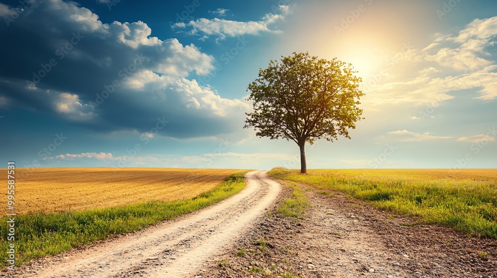 Poster a tree-lined path leading to the horizon symbolizing the journey toward success and the many opportu