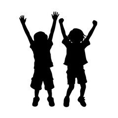 kids raising hands flat vector design - silhouette vector   transparent background