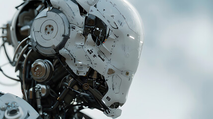 Fototapeta premium Portrait of an android robot, concept of technical support. Neural network AI generated art