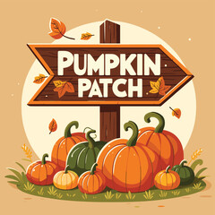 Pumpkin patch sign with autumn pumpkins, vector illustration, perfect for fall festival ads