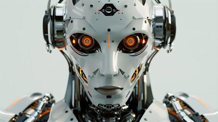 Fototapeta premium Portrait of an android robot, concept of technical support. Neural network AI generated art