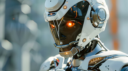 Fototapeta premium Portrait of an android robot, concept of technical support. Neural network AI generated art