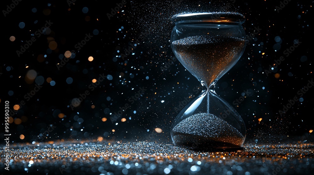 Aufkleber a close-up of an hourglass with grains of sand falling through the narrow neck representing the urge