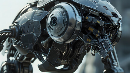 Fototapeta premium Portrait of an android robot, concept of technical support. Neural network AI generated art