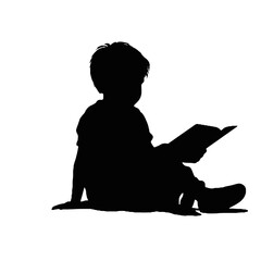 Silhouette of a young person reading a book