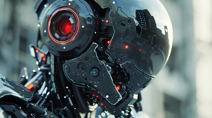 Fototapeta premium Portrait of an android robot, concept of technical support. Neural network AI generated art