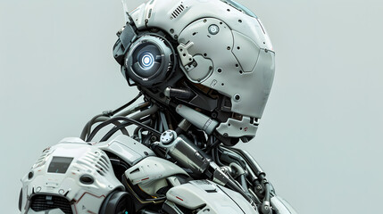 Portrait of an android robot, concept of technical support. Neural network AI generated art