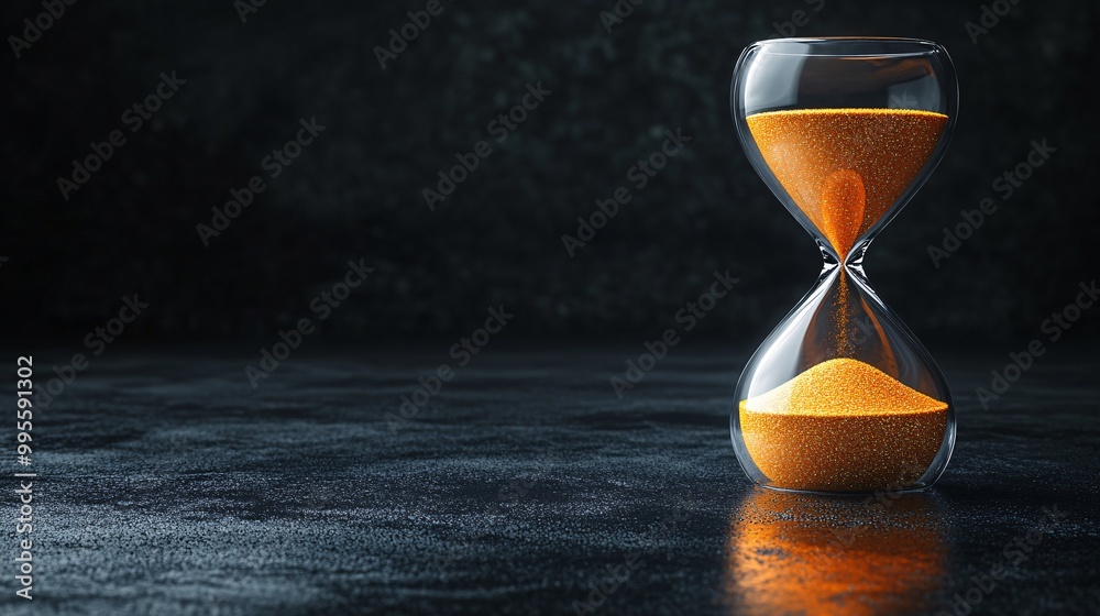 Poster an hourglass with golden sand flowing slowly through it representing the fragility of life and the l