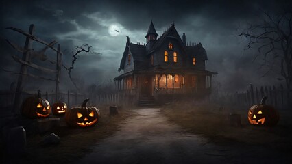 Happy Halloween banner template with halloween pumpkin and Halloween Elements on Halloween theme background. Website spooky, Background or banner Halloween template, halloween card design