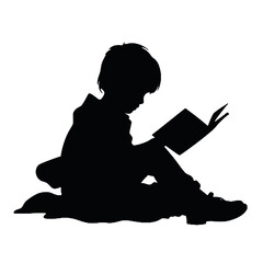 Kid   Child Read a Book Vector Silhouette