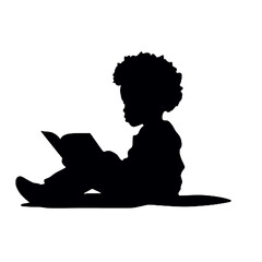 Kid   Child Read a Book Vector Silhouette