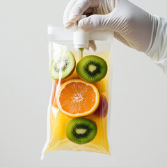 hand holding iv serum bottle