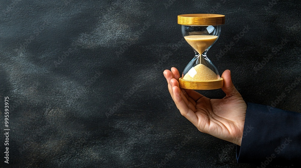 Poster a hand holding an hourglass as sand begins to run out symbolizing the importance of prioritizing tim