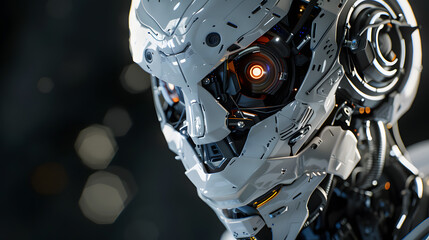 Fototapeta premium Portrait of an android robot, concept of technical support. Neural network AI generated art