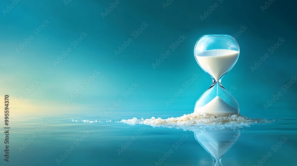 Poster a cracked hourglass with sand spilling out onto the ground symbolizing the fragility of life and the