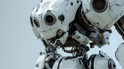 Fototapeta premium Portrait of an android robot, concept of technical support. Neural network AI generated art