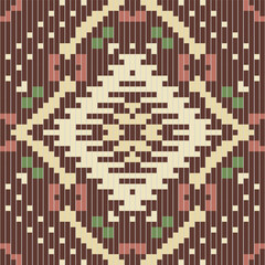Pixel Ethnic Traditional Pattern Dressfolk Embroidery, Aztec Geometric Ornament Print. Design for Carpet, Wallpaper, Clothing, Wrapping, Fabric