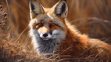 Fototapeta premium A detailed portrait of a fox in a natural setting.