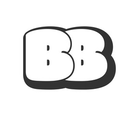 BB logo, bubble comic lettering, rounded in graffiti style black and white silhouette. Trendy preschool B and B letter text for festival party, personal initials, children funky print and web.