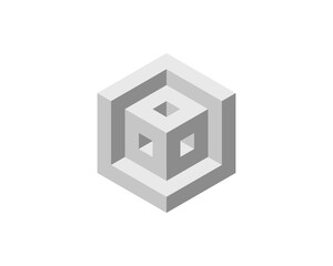 Cube logo, geometric vector design. Box logotype company, trendy tech emblem in pixel style.