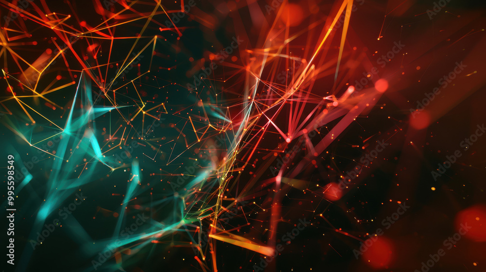 Wall mural close up horizontal image of shiny glowing network of virtual connections background