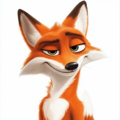 Fototapeta premium A fox with a somewhat arrogant expression, slightly narrowing his eyes, radiates confidence. On a white background.