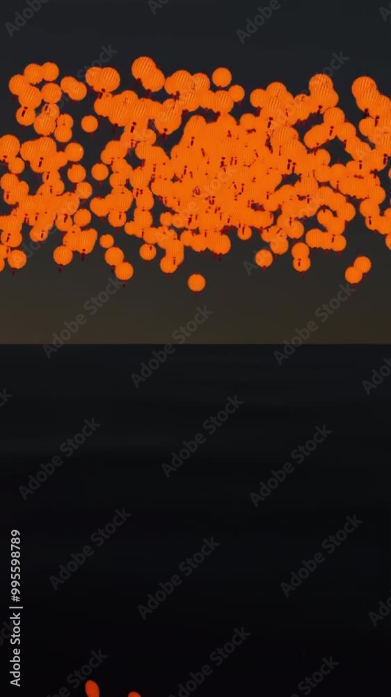 Poster abstract swarm of red particles spreading and reflecting on the opposite side of a screen. design. m