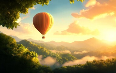 Obraz premium A hot air balloon floating over picturesque landscapes