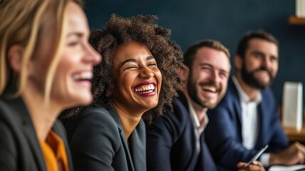Obraz premium Joyful Team Meeting with Smiling Professionals