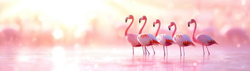 Obraz premium Flamingos standing in a pink lake