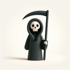 Black Death with scythe. 3D minimalist cute illustration on a light background.