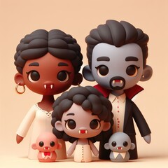 Obraz premium Cartoon vampire family. 3D minimalist cute illustration on a light background.