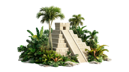 Mayan Pyramid in Lush Jungle