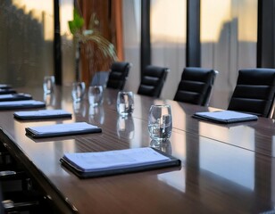 Conference room setup, illustrating business meetings, professional discussions, and collaborative sessions.