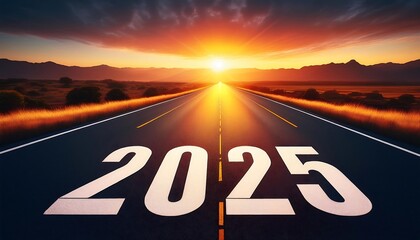 written asphalt road sunset symbolizing future new beginnings