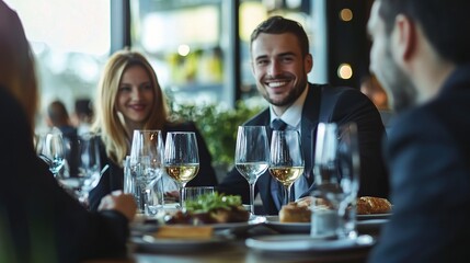 Professional Gathering at Elegant Restaurant Table