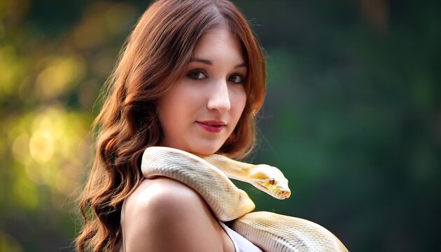 woman holding wild albino python