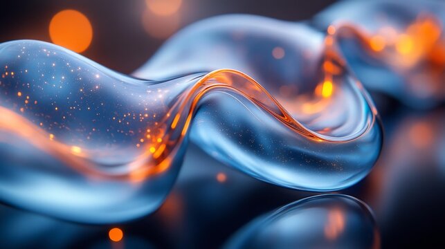 Abstract glowing flowing waves with orange light particles Generative AI - Powered by Adobe