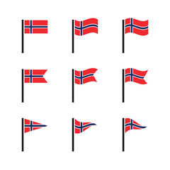 Set of national flag of Norway. Isolated on white background vector illustration