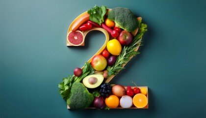 Obraz premium number made fruits vegetables symbolizing healthy eating new year