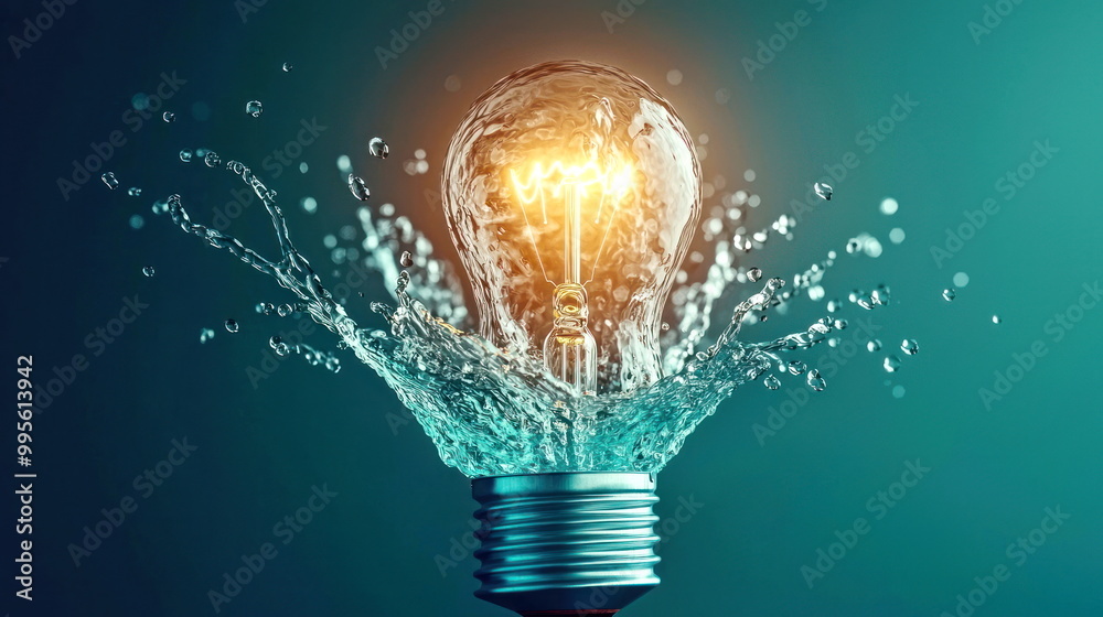 Poster lightbulb splashing water.