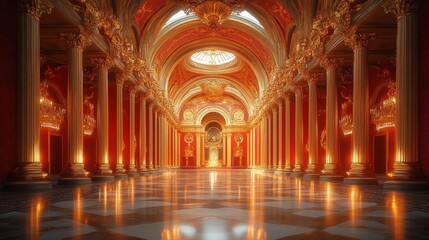 Opulent Baroque Palace Interior with Golden Decor – Generative AI