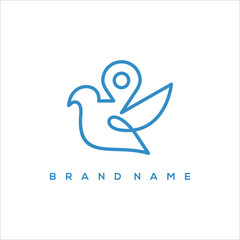 line art bird and location pin symbol logo vector