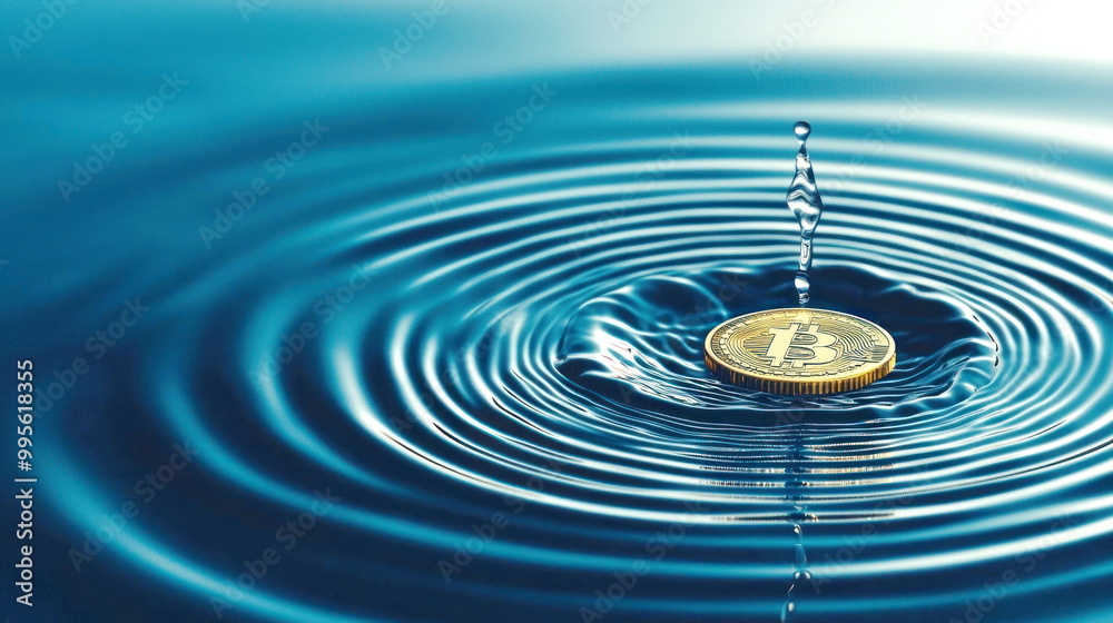 Aufkleber bitcoin ripples in water.