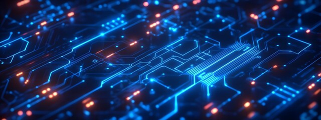 Fototapeta premium A digital circuit board with glowing nodes and pathways, representing the advanced technology of artificial intelligence