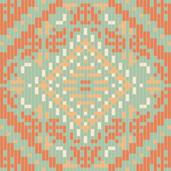 Pixel Geometric Ethnic Geometric Patternfolk Embroidery, Aztec Geometric Ornament Print. Design for Carpet, Wallpaper, Clothing, Wrapping, Fabric