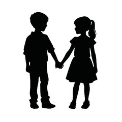 kid holding hand silhouette vector illustration transparent background