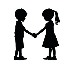 children holding hands - silhouette vector illustration transparent background